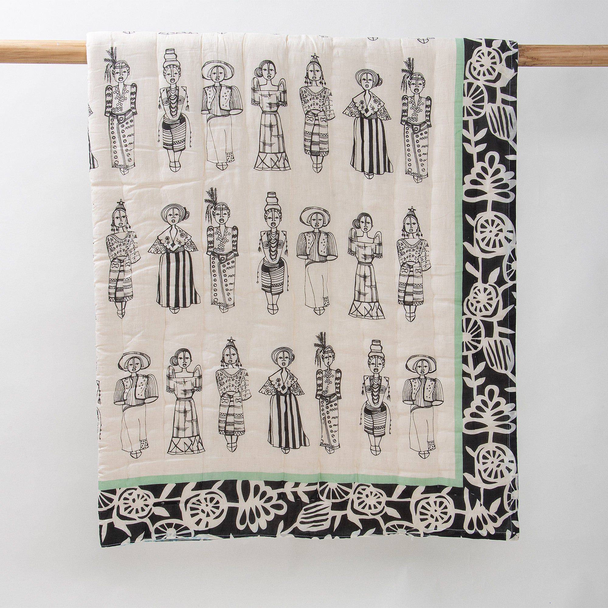 Embroidered Hand Block Abstract Print Organic Cotton Baby Blanket 095